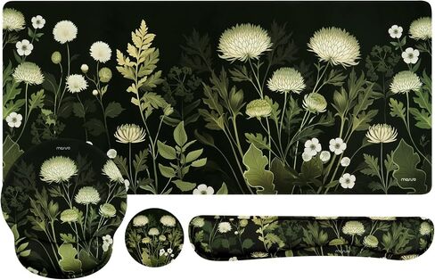 الدعم الراحة معصم Mosiso لمجموعة وسادة فأر لوحة المفاتيح ، والبرية chrysanthemum كبيرة mousepad ولوحة المفاتيح ووسادة الماوس والتوقف ، والموسى غير المريحة غير المنقولة مع رغوة الذاكرة لمكتب المنزل ، والأخضر in Saudi Arabia