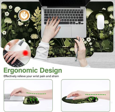 الدعم الراحة معصم Mosiso لمجموعة وسادة فأر لوحة المفاتيح ، والبرية chrysanthemum كبيرة mousepad ولوحة المفاتيح ووسادة الماوس والتوقف ، والموسى غير المريحة غير المنقولة مع رغوة الذاكرة لمكتب المنزل ، والأخضر in Saudi Arabia