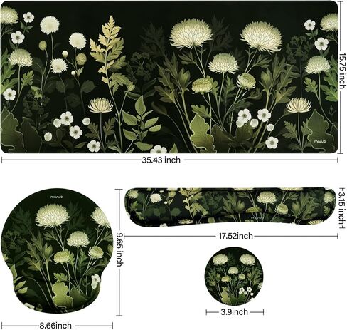 الدعم الراحة معصم Mosiso لمجموعة وسادة فأر لوحة المفاتيح ، والبرية chrysanthemum كبيرة mousepad ولوحة المفاتيح ووسادة الماوس والتوقف ، والموسى غير المريحة غير المنقولة مع رغوة الذاكرة لمكتب المنزل ، والأخضر in Saudi Arabia