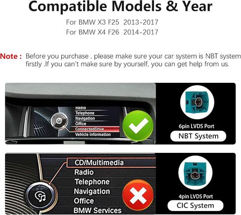 Ultra Narrow 12.3-inch 1920 * 720 Car Radio for BMW X3 F25 X4 F26 NBT Carplay Android Auto Multimedia Audio Stereo Upgrade Touch Screen Bluetooth(Linux NBT System) in Kuwait