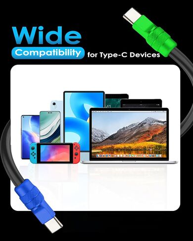 chubbycable Anodized 240W Reflective Shine Charge Cable Durable Soft Silicone USB C Cable Extra Thick Phone Charger Cord, Black+Orange,Type-C to Type-C, 9.8FT in Saudi Arabia