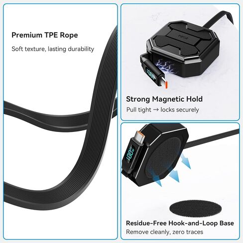 PZOZ 100W Retractable 2-in-1 Charging Cable with LED Display, Multi USB C & USB A to USB C for iPhone 17 16 15 iPad Mac Samsung for Car CarPlay Desktop Management Organizer in Saudi Arabia