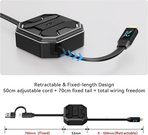 PZOZ 100W Retractable 2-in-1 Charging Cable with LED Display, Multi USB C & USB A to USB C for iPhone 17 16 15 iPad Mac Samsung for Car CarPlay Desktop Management Organizer in Saudi Arabia
