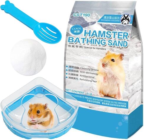 kathson Hamster Bath Sand with Bathroom Gerbil Grooming Sand Tiny Friends Farm Chinchilla Dust Bath Potty Litter Sand Mouse Dry Bath Sand Sandbox for Dwarf Hamster Rat Mice Small Hedgehog in Kuwait