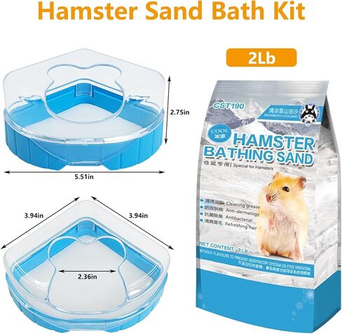 kathson Hamster Bath Sand with Bathroom Gerbil Grooming Sand Tiny Friends Farm Chinchilla Dust Bath Potty Litter Sand Mouse Dry Bath Sand Sandbox for Dwarf Hamster Rat Mice Small Hedgehog in Kuwait