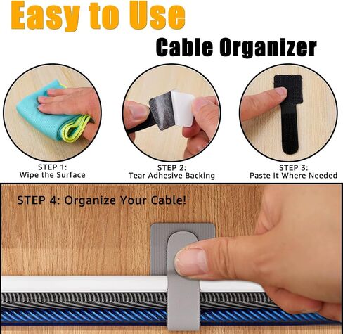 50Pcs Self Adhesive Hook and Loop Cable Ties, Hook and Loop Cable Straps, Household Office Multi-Purpose Wire Ties Cord Organizer, Adjustable Cable Management Cable Clip (Grey) in Saudi Arabia