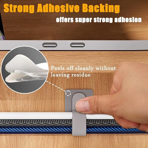 50Pcs Self Adhesive Hook and Loop Cable Ties, Hook and Loop Cable Straps, Household Office Multi-Purpose Wire Ties Cord Organizer, Adjustable Cable Management Cable Clip (Grey) in Saudi Arabia