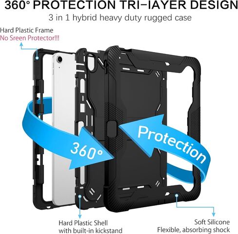 Bentoben for iPad Air 13 Inch Case (2024 تم إصداره جديدًا) ، وعرة شاقة 3 في 1 Kickstand Hybrid Three Detrection Cover مع حامل قابل للتعديل لـ iPad Air 13inch ، Black in Kuwait