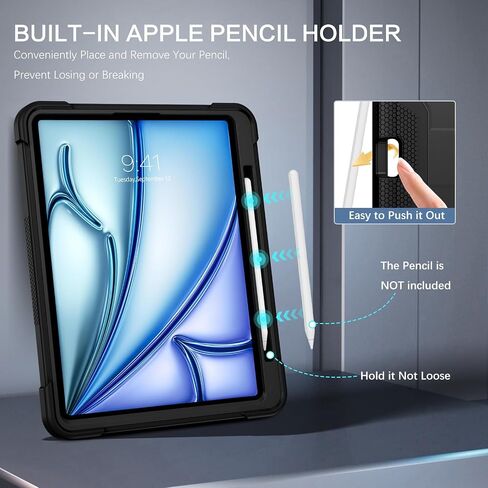 Bentoben for iPad Air 13 Inch Case (2024 تم إصداره جديدًا) ، وعرة شاقة 3 في 1 Kickstand Hybrid Three Detrection Cover مع حامل قابل للتعديل لـ iPad Air 13inch ، Black in Kuwait