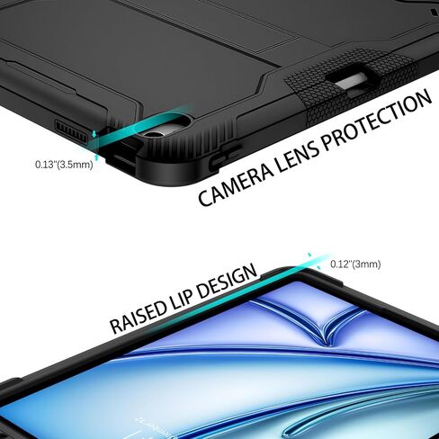 Bentoben for iPad Air 13 Inch Case (2024 تم إصداره جديدًا) ، وعرة شاقة 3 في 1 Kickstand Hybrid Three Detrection Cover مع حامل قابل للتعديل لـ iPad Air 13inch ، Black in Kuwait