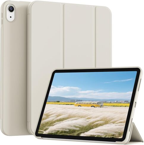 حالة لجهاز iPad (A16) 11 بوصة 2025/iPad 10th Generation 10.9 بوصة 2022 ، وغطاء واقعي خفيف وخفيف ، وغطاء ثلاثي المتقدم ، وظهر TPU الناعم ، ودعم اللمس ، والاستيقاظ التلقائي/النوم ، الكريم الأبيض in Kuwait