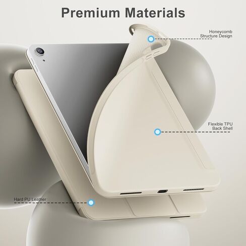 حالة لجهاز iPad (A16) 11 بوصة 2025/iPad 10th Generation 10.9 بوصة 2022 ، وغطاء واقعي خفيف وخفيف ، وغطاء ثلاثي المتقدم ، وظهر TPU الناعم ، ودعم اللمس ، والاستيقاظ التلقائي/النوم ، الكريم الأبيض in Kuwait