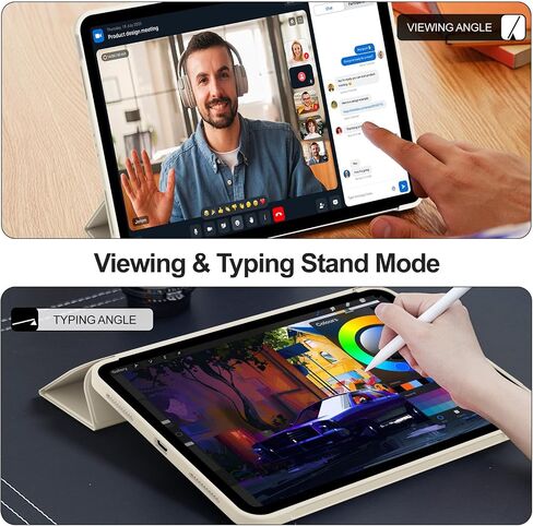حالة لجهاز iPad (A16) 11 بوصة 2025/iPad 10th Generation 10.9 بوصة 2022 ، وغطاء واقعي خفيف وخفيف ، وغطاء ثلاثي المتقدم ، وظهر TPU الناعم ، ودعم اللمس ، والاستيقاظ التلقائي/النوم ، الكريم الأبيض in Kuwait