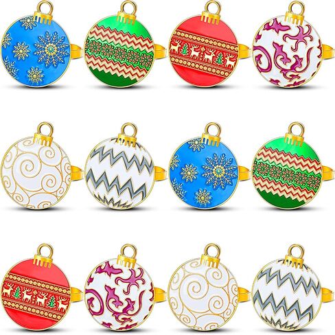 WILLBOND Christmas Ball Napkin Rings Set of 12 Christmas Napkin Rings Holders for Christmas Table Decoration Accessories, Dinner Parties, Weddings, Thanksgiving in Saudi Arabia