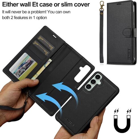 HAII for Samsung Galaxy S25 FE Case, 2 in1 Multifunctional Detachable Wallet Phone Case for Men Women with RFID Blocking Wrist Strap Shockproof Protective Case (Red) in Kuwait