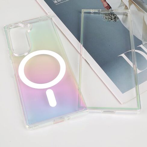 Omio Magnetic Iridescent Clear Case for Galaxy Z Flip 7 Compatible with MagSafe, [Built-in Small Screen Protector] Fluorescent Clear Crystal Laser Shockproof Cover for Women Girls, Clear Laser in Kuwait