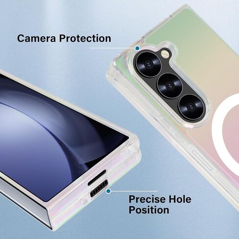 Omio Magnetic Iridescent Clear Case for Galaxy Z Flip 7 Compatible with MagSafe, [Built-in Small Screen Protector] Fluorescent Clear Crystal Laser Shockproof Cover for Women Girls, Clear Laser in Kuwait