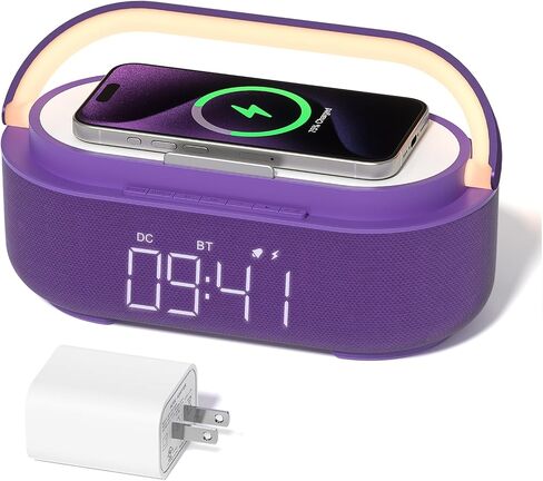 COLSUR 【2023 Newest Bluetooth Speaker with Digital Alarm Clock, Wireless Charger, FM Clock Radio, Adjustable LED Night Light, Dual Wireless Speakers,2500mAh Battery for Bedroom,Home, Adaptor in Kuwait