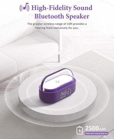 COLSUR 【2023 Newest Bluetooth Speaker with Digital Alarm Clock, Wireless Charger, FM Clock Radio, Adjustable LED Night Light, Dual Wireless Speakers,2500mAh Battery for Bedroom,Home, Adaptor in Kuwait