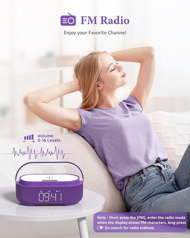 COLSUR 【2023 Newest Bluetooth Speaker with Digital Alarm Clock, Wireless Charger, FM Clock Radio, Adjustable LED Night Light, Dual Wireless Speakers,2500mAh Battery for Bedroom,Home, Adaptor in Kuwait