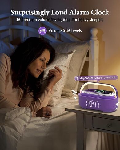 COLSUR 【2023 Newest Bluetooth Speaker with Digital Alarm Clock, Wireless Charger, FM Clock Radio, Adjustable LED Night Light, Dual Wireless Speakers,2500mAh Battery for Bedroom,Home, Adaptor in Kuwait