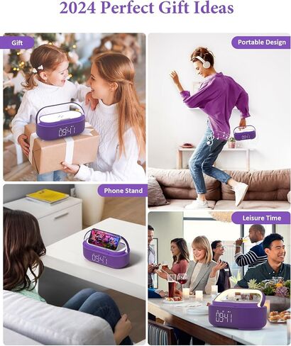 COLSUR 【2023 Newest Bluetooth Speaker with Digital Alarm Clock, Wireless Charger, FM Clock Radio, Adjustable LED Night Light, Dual Wireless Speakers,2500mAh Battery for Bedroom,Home, Adaptor in Kuwait