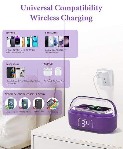 COLSUR 【2023 Newest Bluetooth Speaker with Digital Alarm Clock, Wireless Charger, FM Clock Radio, Adjustable LED Night Light, Dual Wireless Speakers,2500mAh Battery for Bedroom,Home, Adaptor in Kuwait