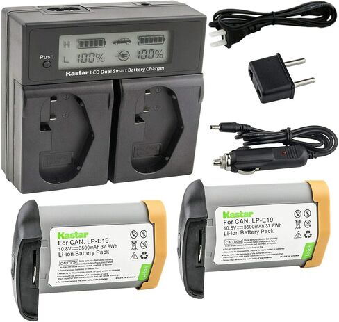 Kastar 2 Pack Fully Decode LP-E19 Battery and LCD Dual Fast Charger Replacement for Canon EOS 1D C, EOS 1D Mark III, Mark 3, EOS 1Ds Mark III, Mark 3, EOS 1D Mark IV, Mark 4, EOS 1D X Camera in Saudi Arabia