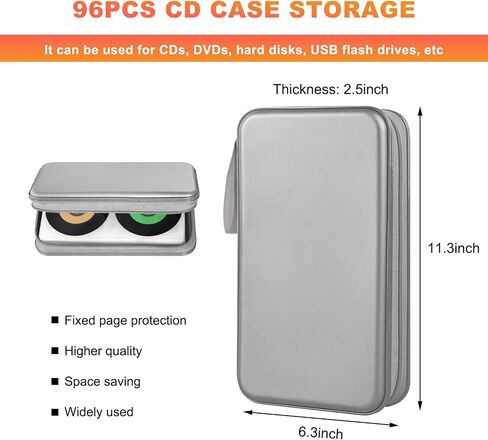 Car DVD Case, 96 Capacity CD Case Organizer Portable Hard Plastic DVD Storage Holder, CD Disc Storage Wallet Organizer for Vehicle Home Office Travel, Car Accessories (Gray) in Kuwait