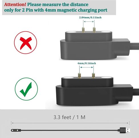 2Pack لـ Gloryfit Smart Watch Charger Cable ، كابل شحن USB المغناطيسي 3.3 قدم لـ Gloryfit T80 T70 T60 T50 P99 P98 Smart Watch (2 PIN تباعد 4 مم) in Kuwait