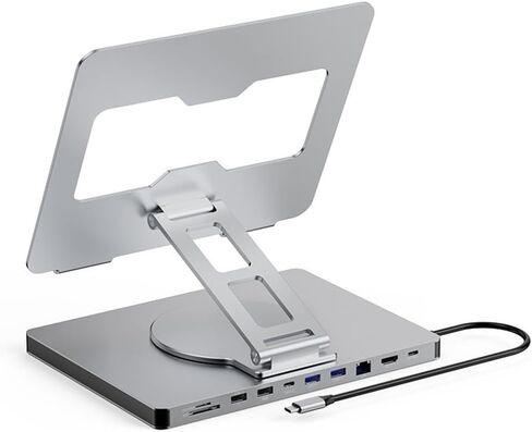 حامل كمبيوتر محمول قابل للتعديل ، حامل كمبيوتر محمول ومحطة الإرساء مع تصميم دوارة منفذ منافذ من النوع C 4K Gigabit للبث أو الألعاب أو أي مهام كثيفة النطاق الترددي in Kuwait