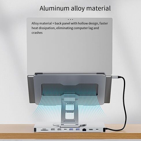 حامل كمبيوتر محمول قابل للتعديل ، حامل كمبيوتر محمول ومحطة الإرساء مع تصميم دوارة منفذ منافذ من النوع C 4K Gigabit للبث أو الألعاب أو أي مهام كثيفة النطاق الترددي in Kuwait