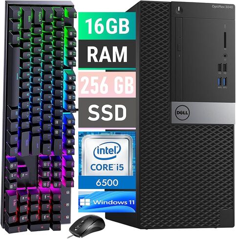 Dell Optiplex 3040 Mini Tower PC Computers Windows 11 Pro و Intel Core I5-6500 و 16 جيجابايت من ذاكرة الوصول العشوائي و 256 جيجا بايت SSD ولوحة المفاتيح والماوس ، WiFi ، HDMI ، USB 3.0 ، Dossalyport ، (متجدد) in Saudi Arabia