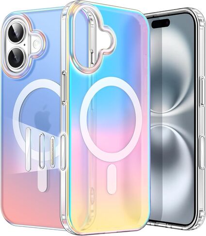 Jetech Iridescent Case لـ iPhone 16 Pro Max 6.9 بوصة مع زر التحكم في الكاميرا ، متوافق مع Magsafe ، وتصميم فريد وجمالي لطيف ، وغطاء شفاف ملون (قزحية) in Kuwait