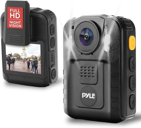 Pyle Police Security Video Body Camera | HD 2304 x 1296p Rechargeable Wireless Waterproof Wearable Law Enforcement Surveillance Camera | Includes Audio & Video Recording, Night Vision, Motion Detector in Saudi Arabia