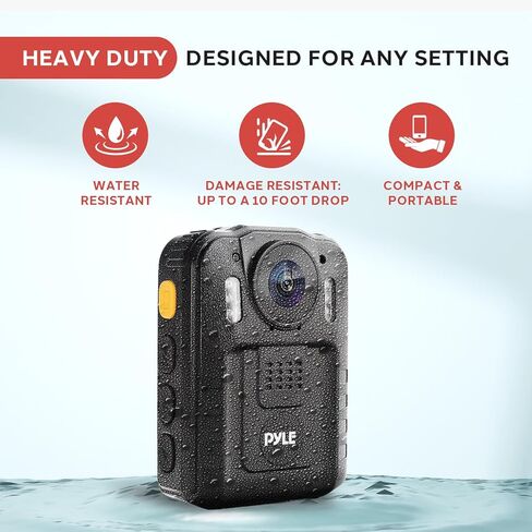 Pyle Police Security Video Body Camera | HD 2304 x 1296p Rechargeable Wireless Waterproof Wearable Law Enforcement Surveillance Camera | Includes Audio & Video Recording, Night Vision, Motion Detector in Saudi Arabia