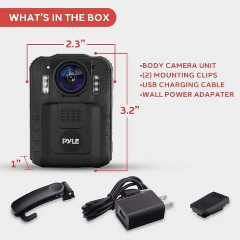 Pyle Police Security Video Body Camera | HD 2304 x 1296p Rechargeable Wireless Waterproof Wearable Law Enforcement Surveillance Camera | Includes Audio & Video Recording, Night Vision, Motion Detector in Saudi Arabia