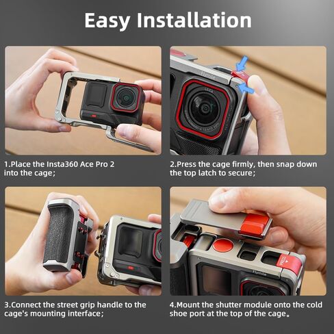 Camera Grip Holder Set,Camera cage Set for Insta360 Ace Pro2/Ace Pro with Shutter Button,Lens Cap, Strap in Saudi Arabia