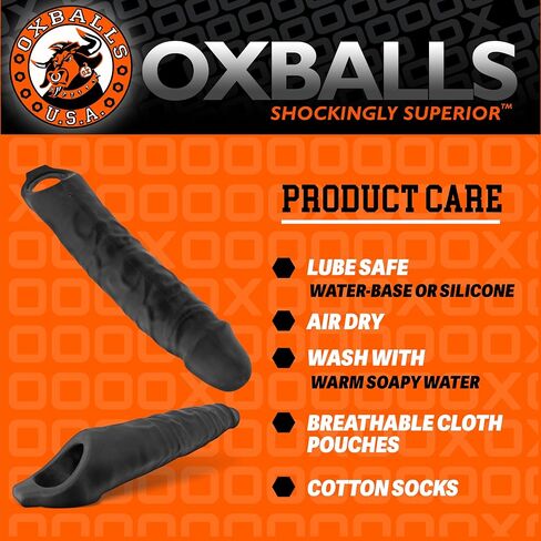 Oxballs - Snake Deep Reach - Cocksheath - Soft Plus+Silicone Sleeve with Veiny Texture and 3 Custom Fit Inserts - Realistic Extension Toy for Men’s Pleasure Tools and Couples - Black Ice in Saudi Arabia