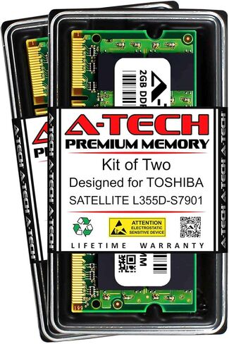 A-Tech 4GB (2 × 2 جيجا بايت) ذاكرة الوصول العشوائي ل Toshiba Satellite L355D-S7901 | DDR2 800MHz SODIMM PC2-6400 200-PIN طقم ترقية الذاكرة in Kuwait
