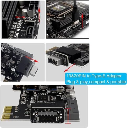 73S Motherboard USB3.019P 20P إلى النوع E 90 درجة محول الهيكل الأمامي توصيل TYPEC في محول اللوحة الأمامية المنفذ in Kuwait