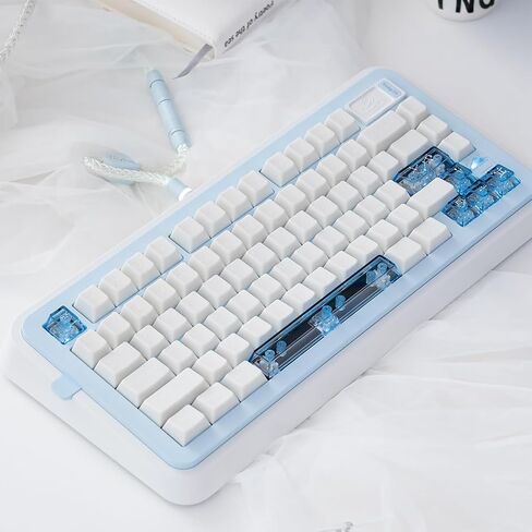 Sumgsn 164 Keys White Jade Keycaps with Blue Clear Keycaps ، UV Transfer Cherry Profile keycap ملاءمة لـ 61/64/75/87/104/108 لوحة مفاتيح Cherry MX in Saudi Arabia