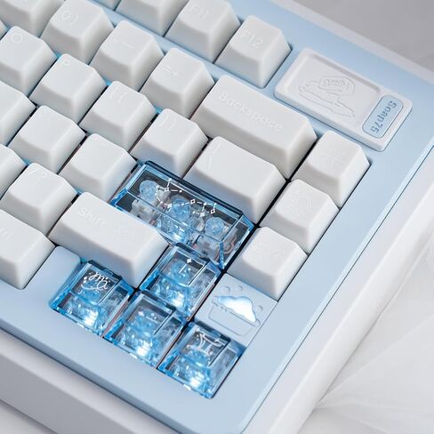 Sumgsn 164 Keys White Jade Keycaps with Blue Clear Keycaps ، UV Transfer Cherry Profile keycap ملاءمة لـ 61/64/75/87/104/108 لوحة مفاتيح Cherry MX in Saudi Arabia