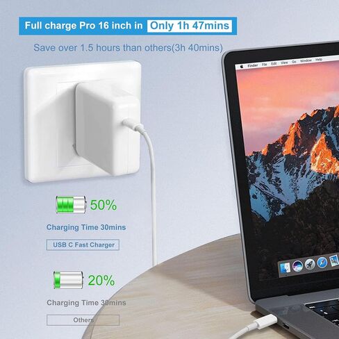96W USB C Fast Charger Power Adapter متوافق مع كتاب MAC الجديد AIR 13 بوصة MACBOOK PRO 16 "2021 2020 2019 ، شمل 6.6 قدم كابل USB C. in Kuwait