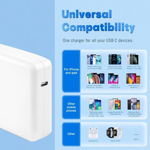 96W USB C Fast Charger Power Adapter متوافق مع كتاب MAC الجديد AIR 13 بوصة MACBOOK PRO 16 "2021 2020 2019 ، شمل 6.6 قدم كابل USB C. in Kuwait