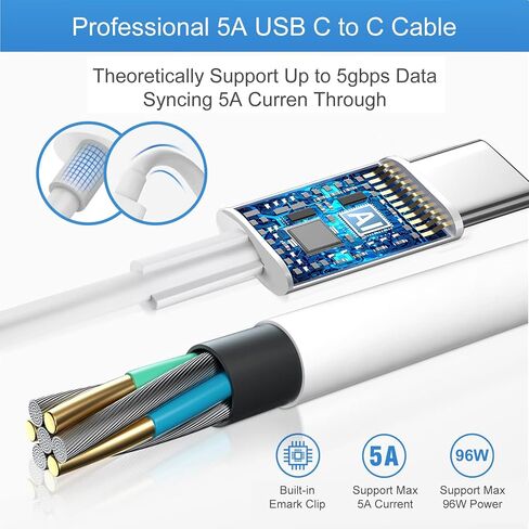 96W USB C Fast Charger Power Adapter متوافق مع كتاب MAC الجديد AIR 13 بوصة MACBOOK PRO 16 "2021 2020 2019 ، شمل 6.6 قدم كابل USB C. in Kuwait