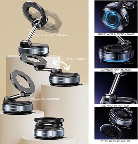DERUN TRADING Premium Rotating Black Vacuum Magnetic Car Cell Phone Holder, 360° Rotating, Suitable for Men and Women in car/Gym/Mobile Phone Navigation Magnetic Holder/iPhone/Android.. in Saudi Arabia