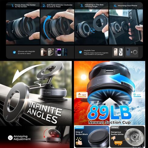 DERUN TRADING Premium Rotating Black Vacuum Magnetic Car Cell Phone Holder, 360° Rotating, Suitable for Men and Women in car/Gym/Mobile Phone Navigation Magnetic Holder/iPhone/Android.. in Saudi Arabia
