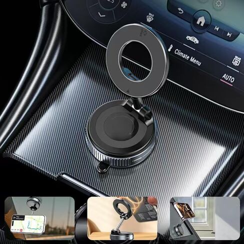 DERUN TRADING Premium Rotating Black Vacuum Magnetic Car Cell Phone Holder, 360° Rotating, Suitable for Men and Women in car/Gym/Mobile Phone Navigation Magnetic Holder/iPhone/Android.. in Saudi Arabia