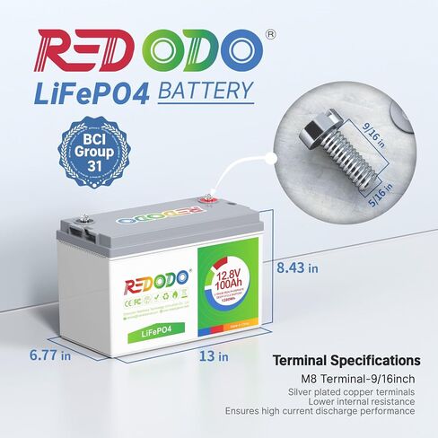 Redodo 4 Pack 12V 100ah LifePo4 بطارية ، بطاريات دورة عميقة مع 100A BMS ، المجموعة 31 بطاريات لمدة 10 سنوات مدى الحياة ، 4000-15000 دورة ، مثالية للربع ، المنزل الشمسي ، محرك التصيد ، البحرية ، القارب in Kuwait